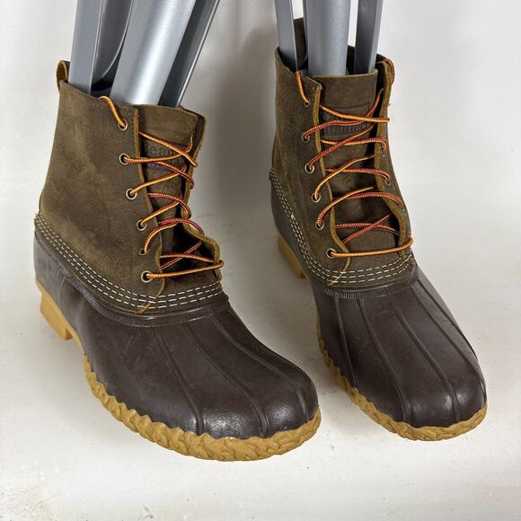 L.L. Bean Duck Boots Mens 11 Brown Leather Lace-Up Mid Calf Round Toe Waterproof - Picture 1 of 11